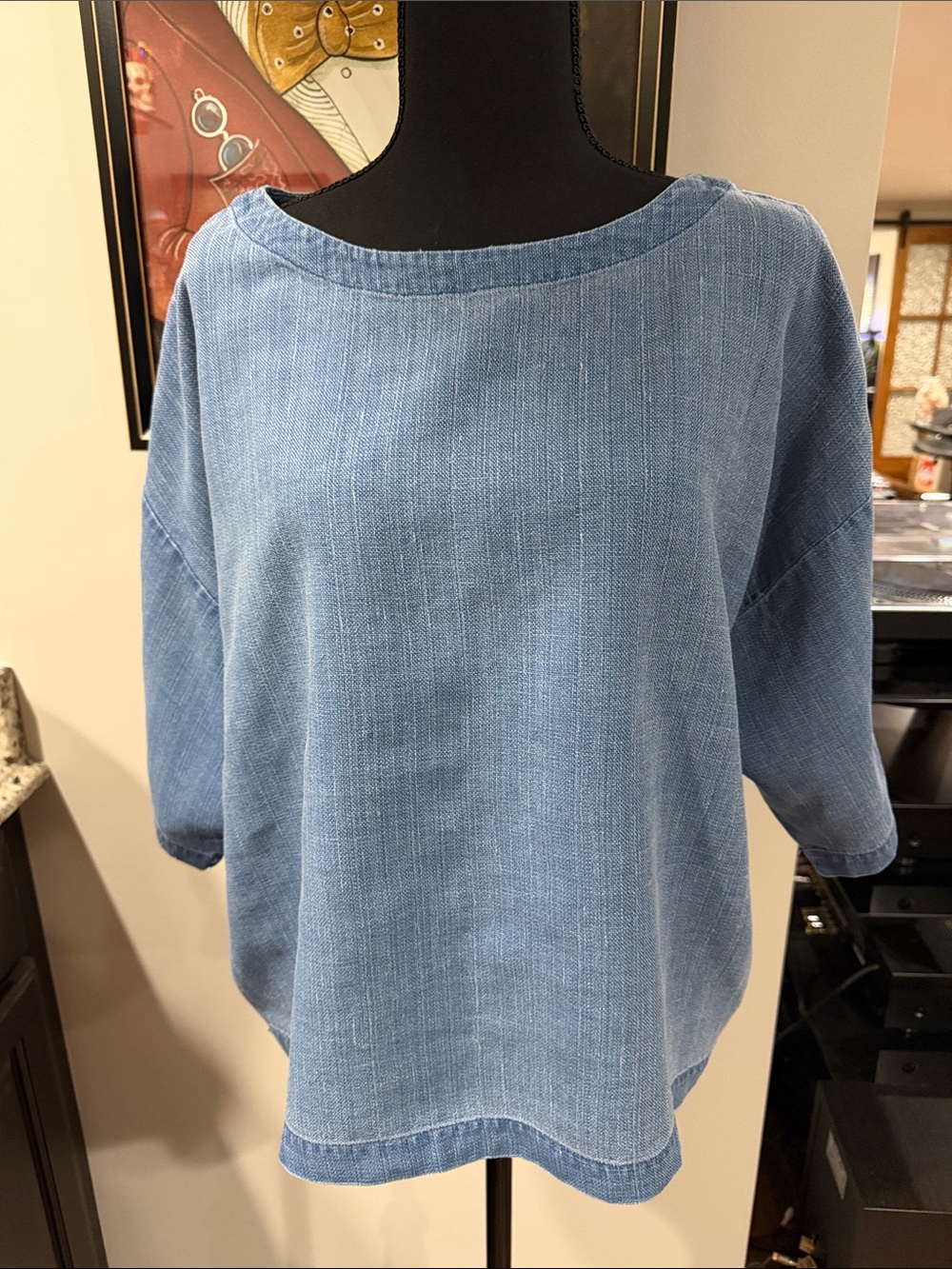 J.Jill Casual Women's Indigo Pullover Top Size large 💯 tencel 3/4 sleeves